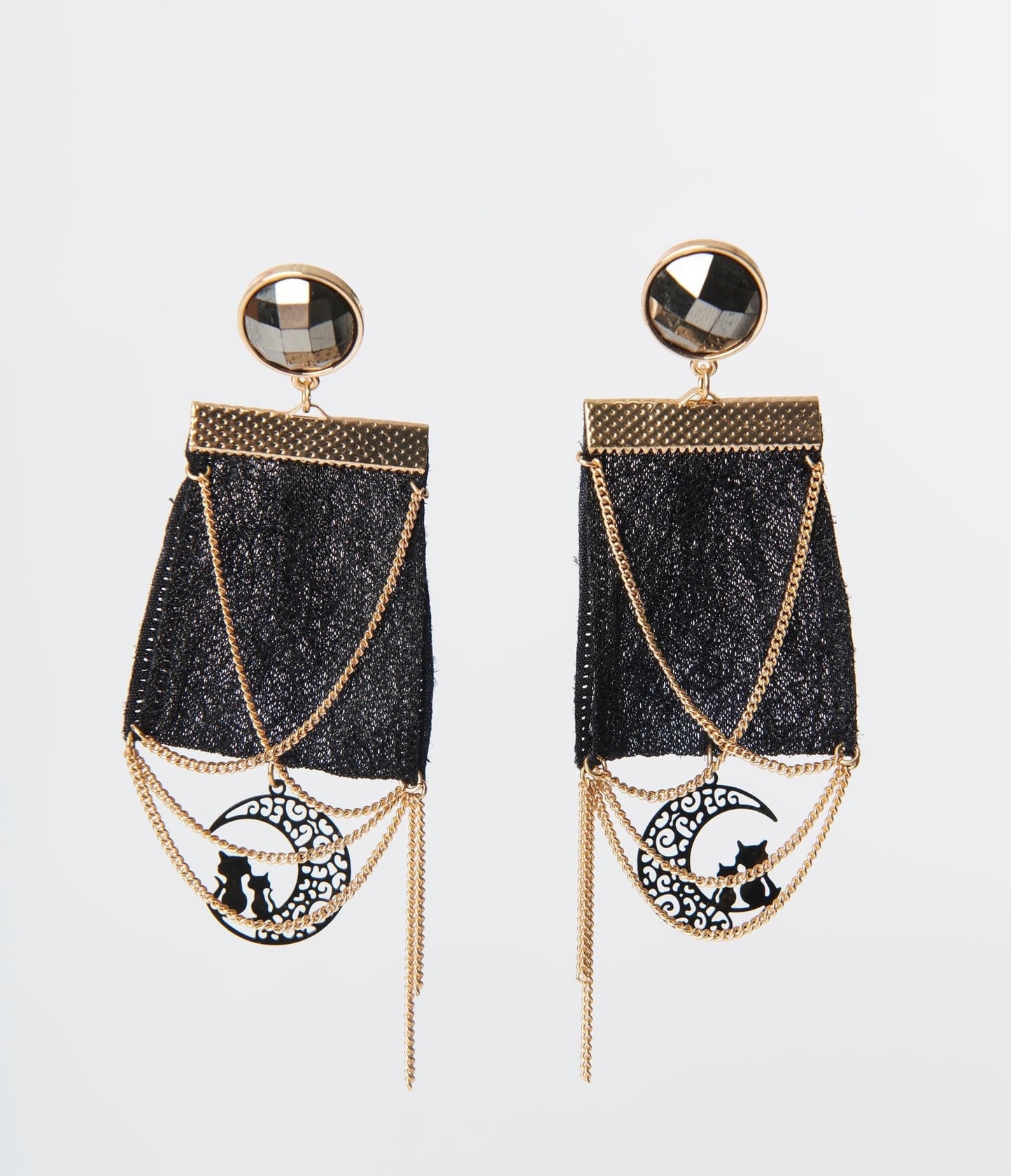 Cat & Moon Drop Earrings - Unique Vintage - Womens, HALLOWEEN, ACCESSORIES