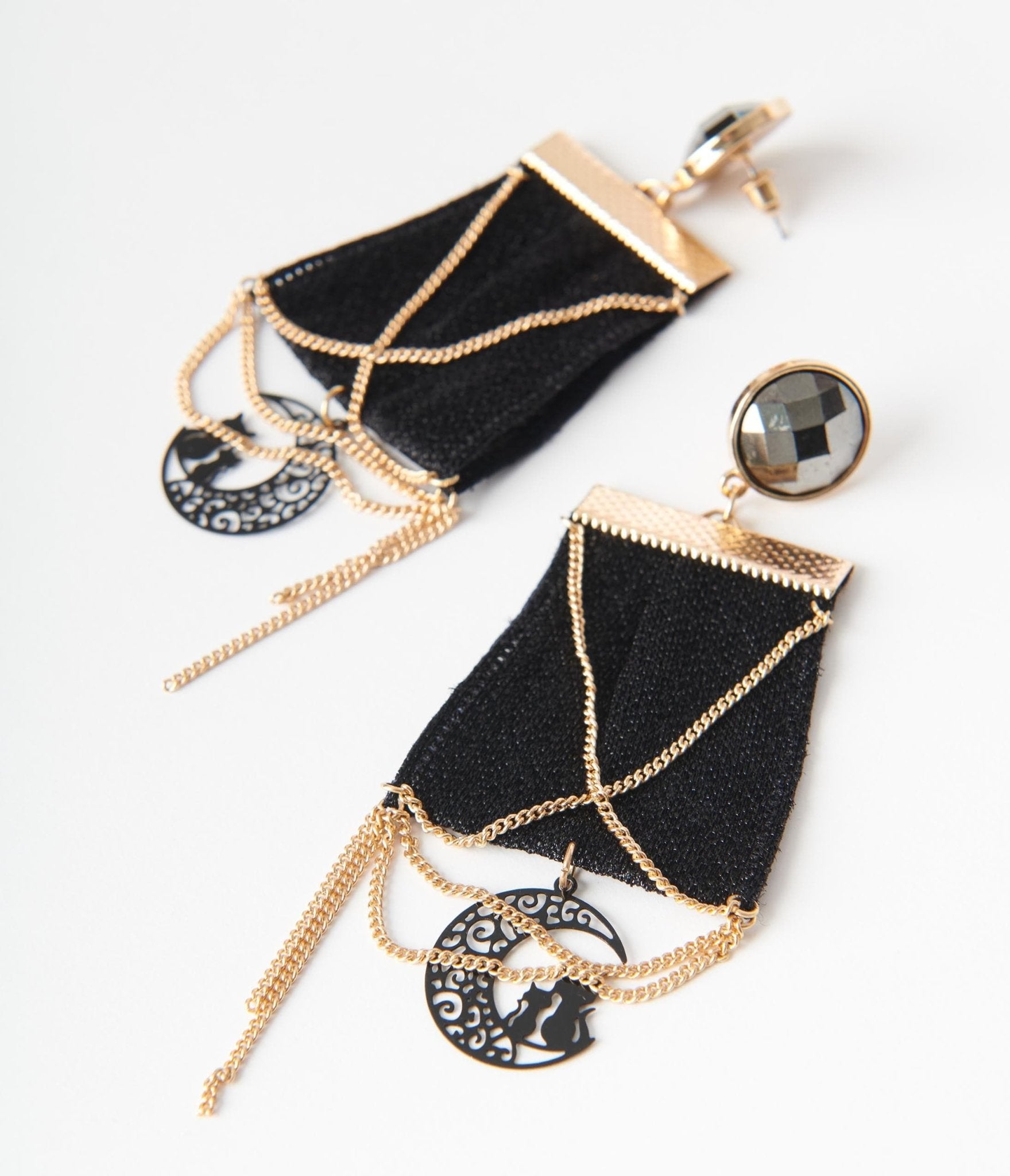 Cat & Moon Drop Earrings - Unique Vintage - Womens, HALLOWEEN, ACCESSORIES