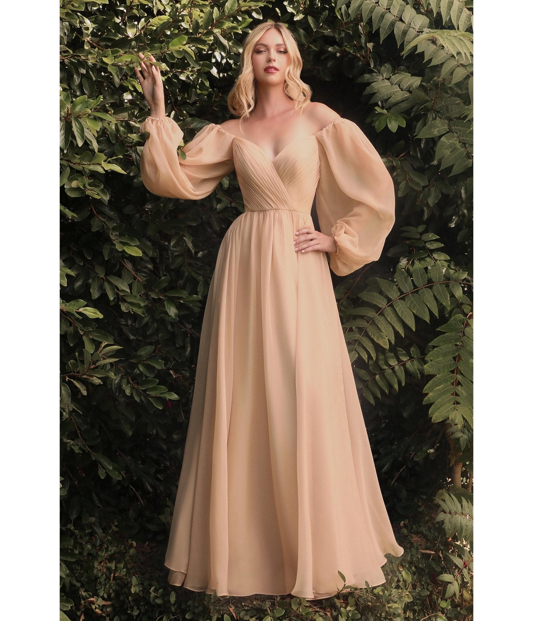 Champagne Chiffon Sweetheart Bridesmaid Goddess Gown - Unique Vintage - Womens, DRESSES, PROM AND SPECIAL OCCASION