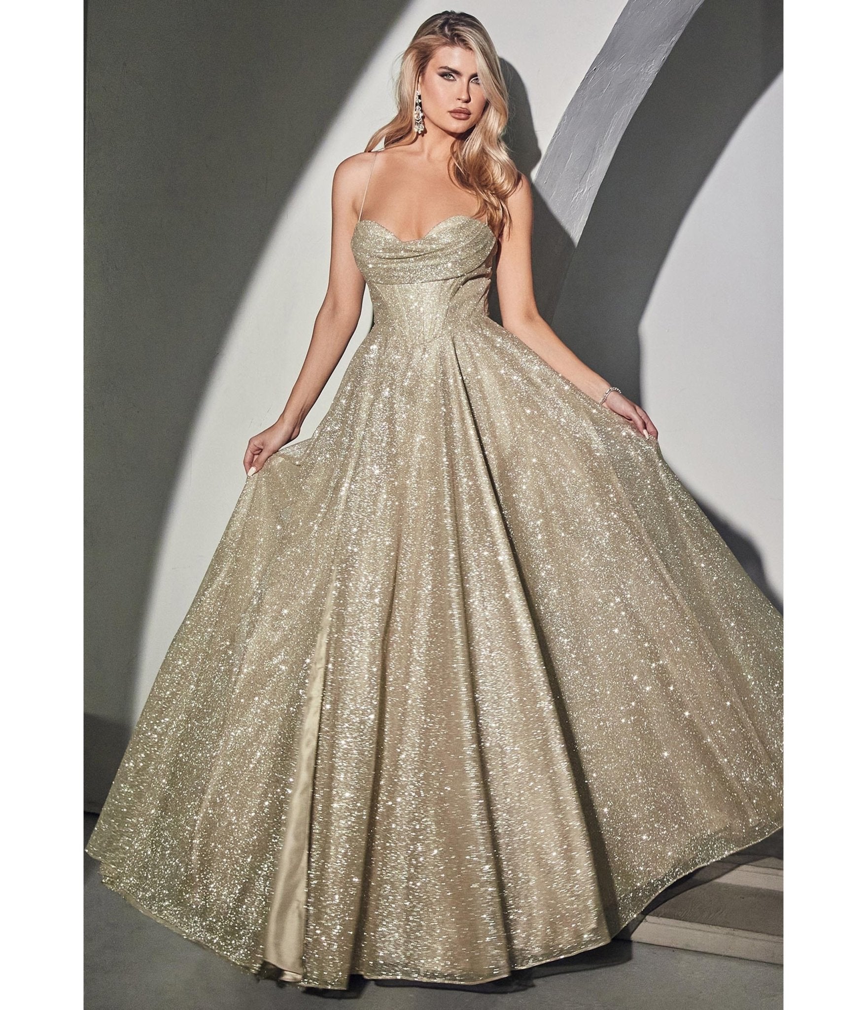 Brilliant Champagne Ball Gown Sequins Beading - Na Dhukan - Pure Desi Market