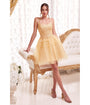 Cinderella Divine  Champagne Gold Floral Applique & Tiered Tulle Cocktail Dress