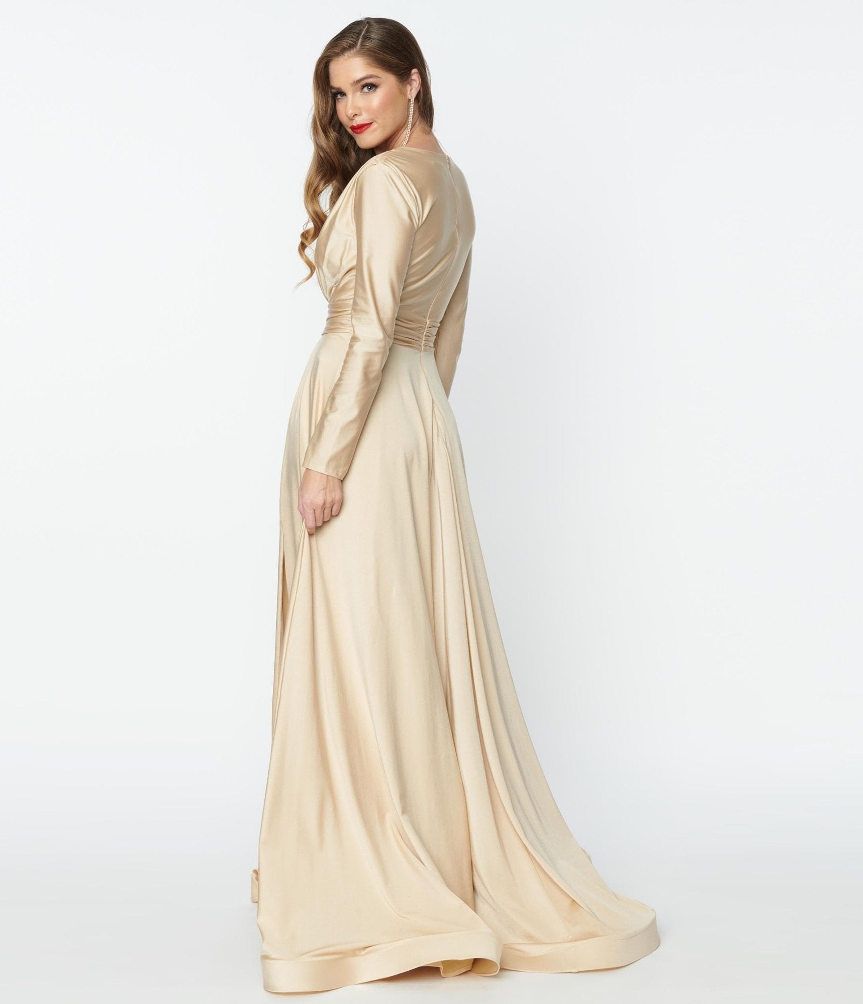 Gelisa Square Neck Long Sleeve Maxi Dress in Ivory | Oh Polly