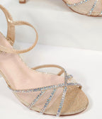 Champagne Metallic Rhinestone Kitty Heels - Unique Vintage - Heels