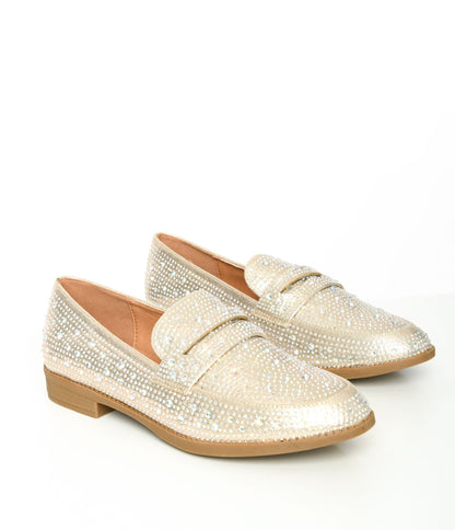 Champagne Rhinestone Loafers - Unique Vintage - Womens, SHOES, LOAFERS