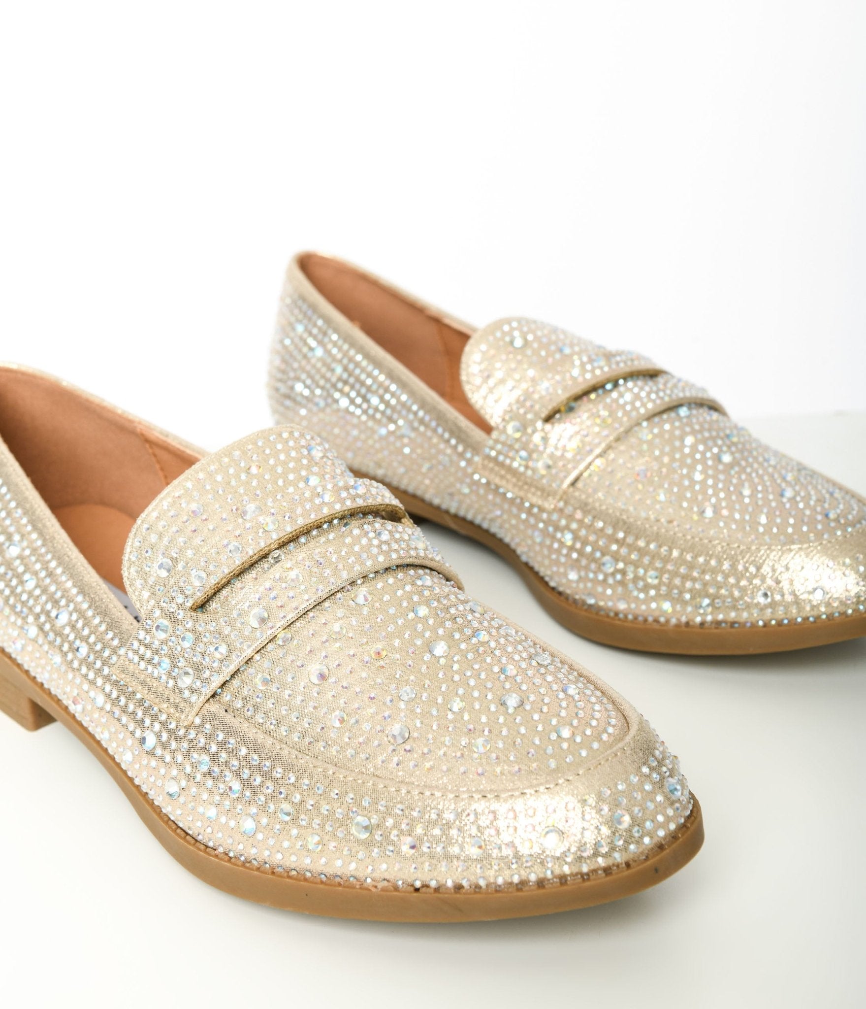 Champagne Rhinestone Loafers - Unique Vintage - Womens, SHOES, LOAFERS