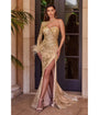 Cinderella Divine  Champagne Shimmer One Shoulder Feather Prom Gown