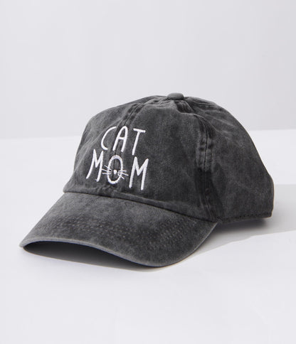 Charcoal Denim Cat Mom Baseball Cap - Unique Vintage - Womens, ACCESSORIES, HATS