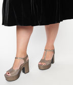 Chelsea Crew 1920s Bronze Shimmer Peep Toe Platform T - Straps - Unique Vintage - T - Staps