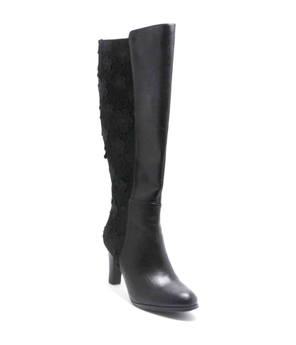 Chelsea Crew Black Floral Knee High Geller Boots - Unique Vintage - Womens, SHOES, BOOTS