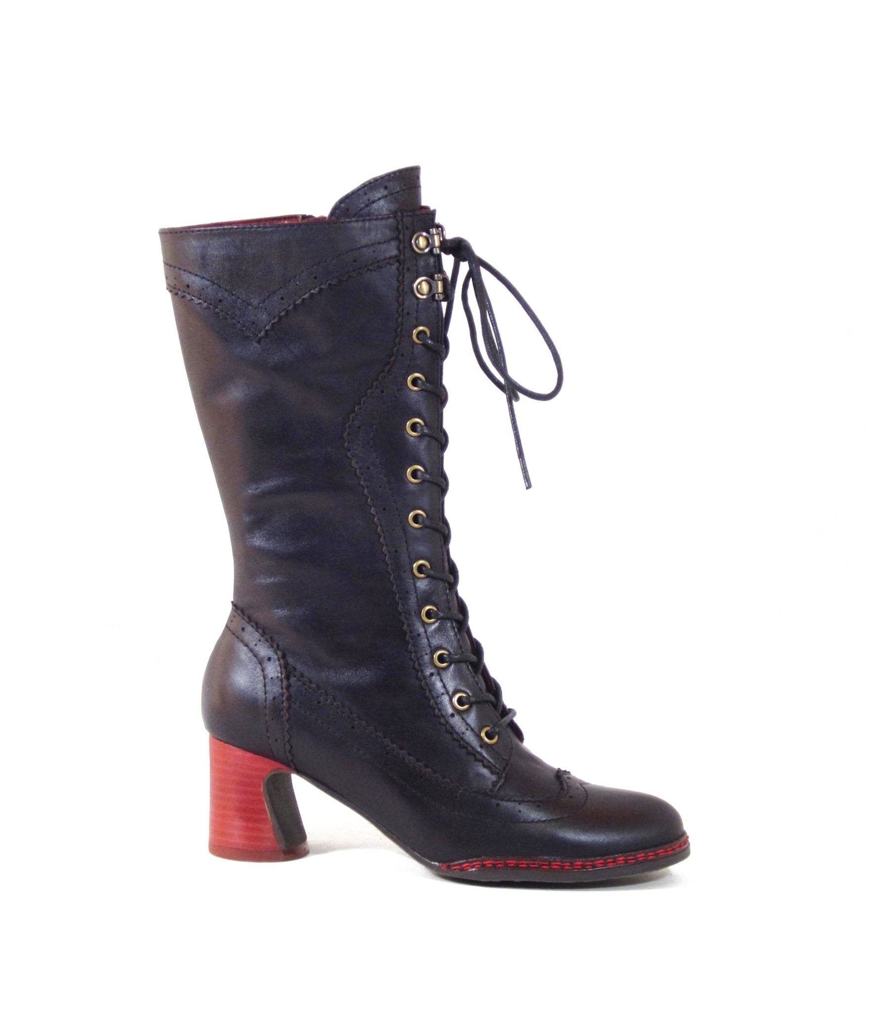 Chelsea Crew Black Leatherette Knee High Gaston Boots - Unique Vintage - Womens, SHOES, BOOTS