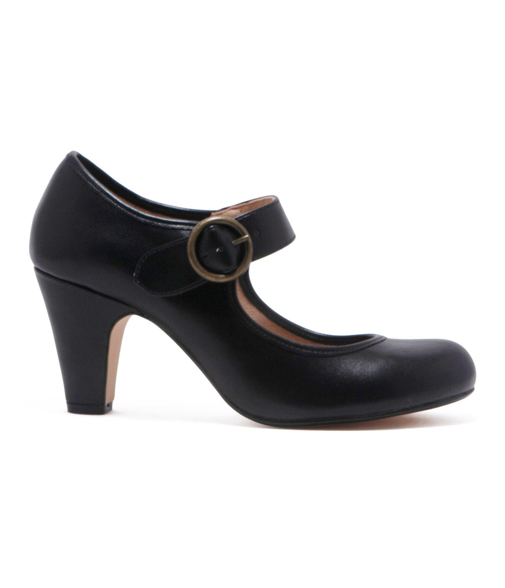 Chelsea Crew Black Leatherette Mary Jane Madeline Heels - Unique Vintage - Womens, SHOES, HEELS
