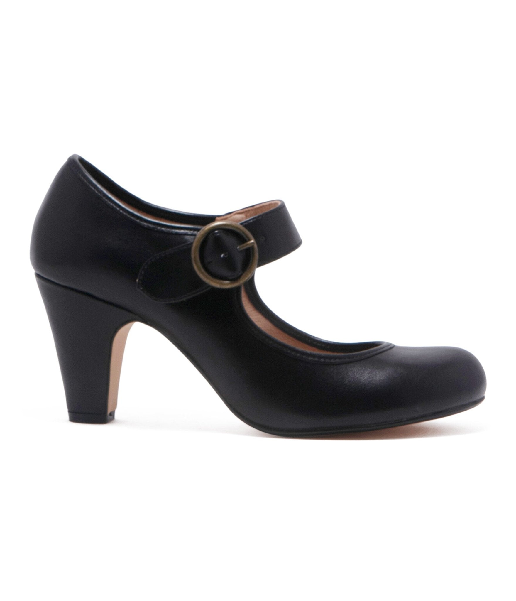 Chelsea Crew Black Leatherette Mary Jane Madeline Heels - Unique Vintage - Womens, SHOES, HEELS