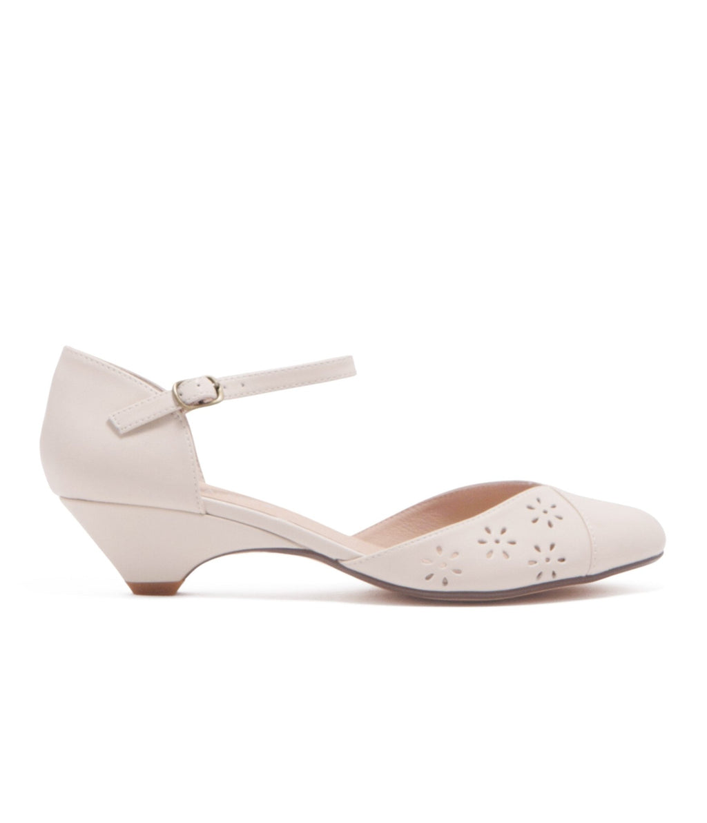 Chelsea Crew Bone Leatherette Eyelet Percy Heels - Unique Vintage - Womens, SHOES, HEELS