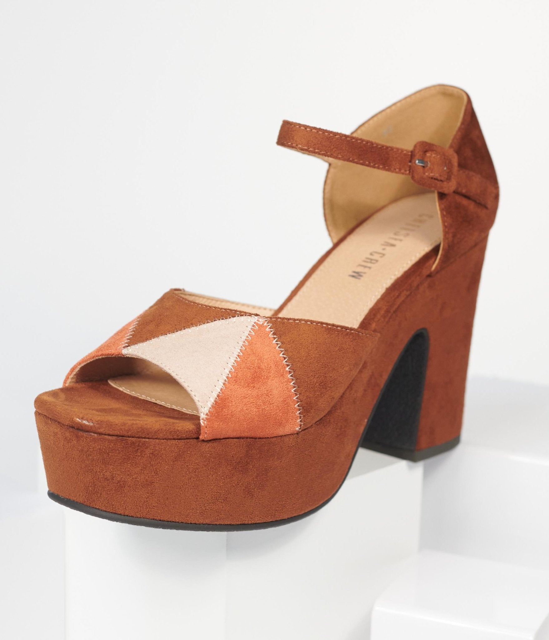 Chelsea Crew Brown Suede Quilted Peep Toe Platform Heels - Unique Vintage - Womens, SHOES, HEELS