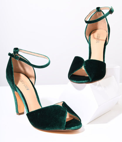 Chelsea Crew Green Velvet Lola Pumps - Unique Vintage - Womens, SHOES, HEELS