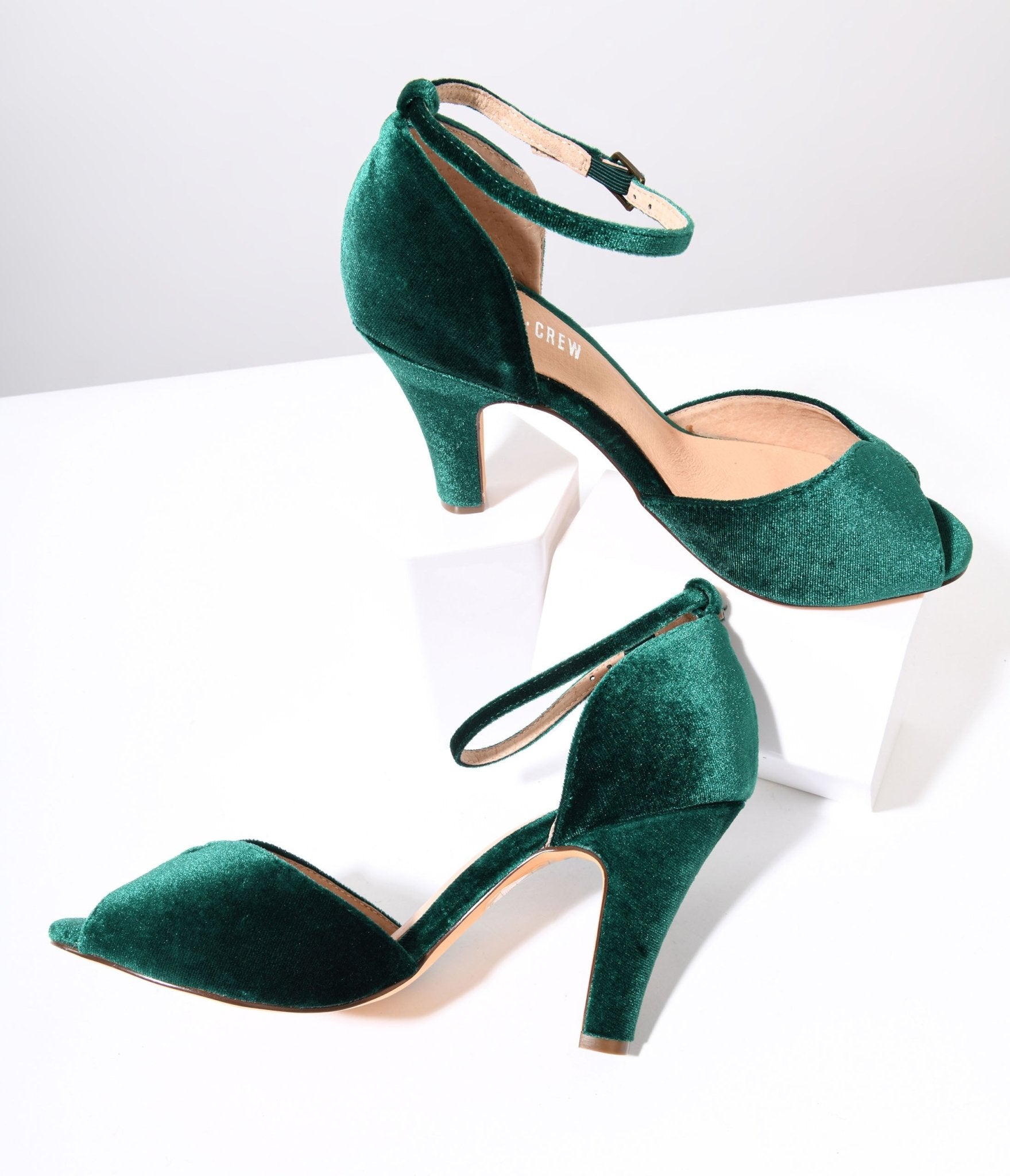 Chelsea Crew Green Velvet Lola Pumps - Unique Vintage - Womens, SHOES, HEELS