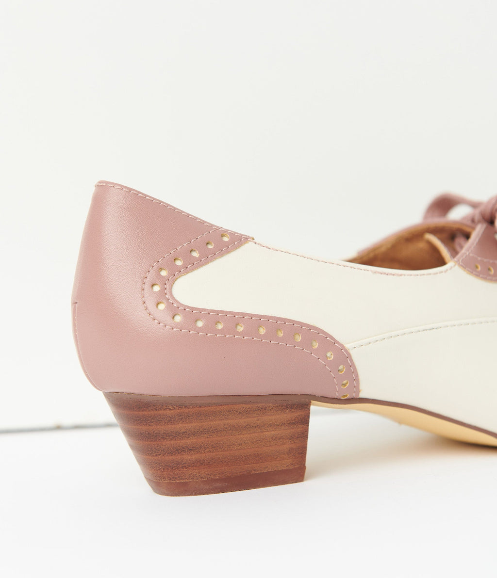 Chelsea Crew Mauve & Cream Saddle Shoe Heels - Unique Vintage - Womens, SHOES, HEELS
