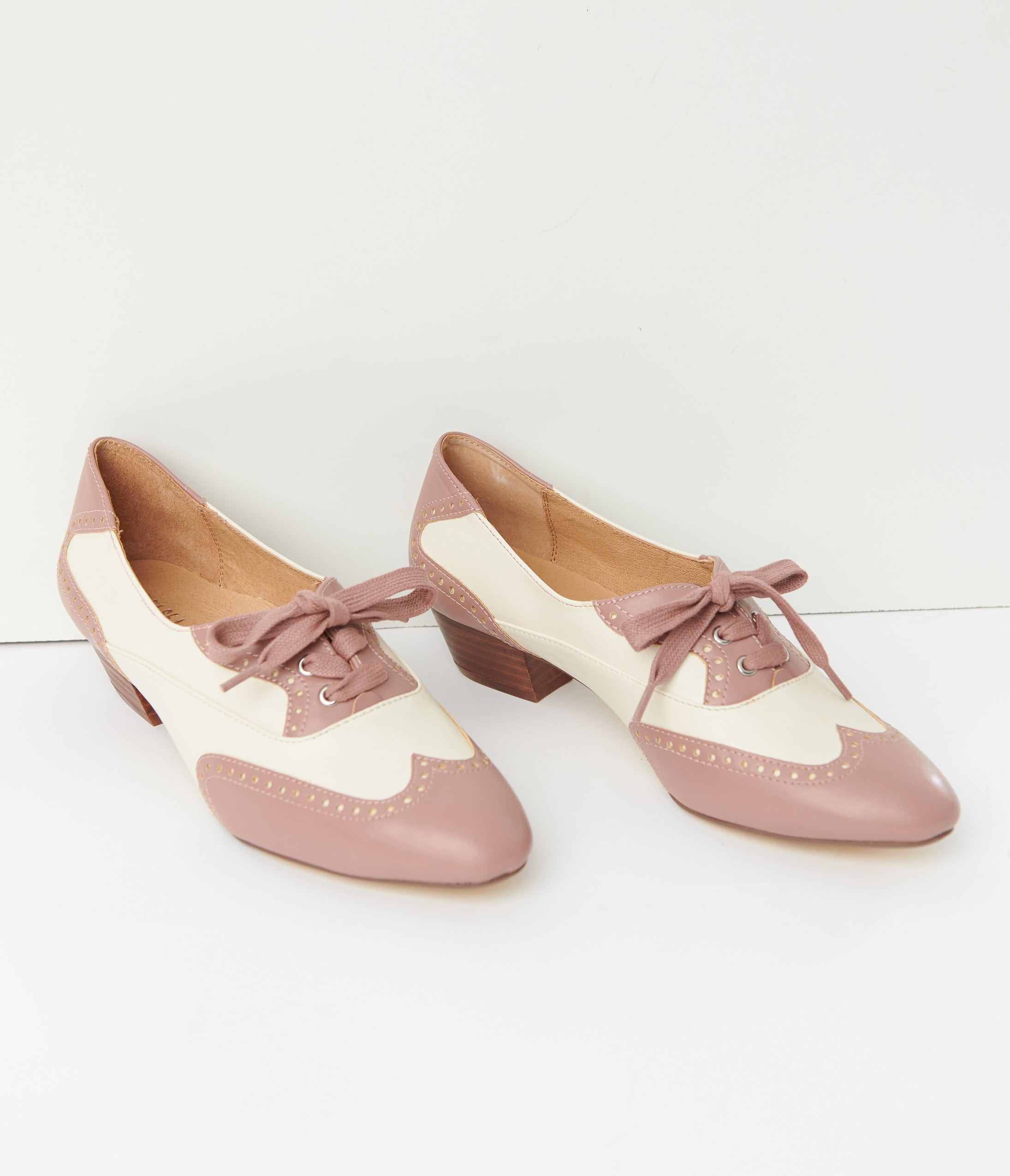 Chelsea Crew Mauve & Cream Saddle Shoe Heels - Unique Vintage - Womens, SHOES, HEELS