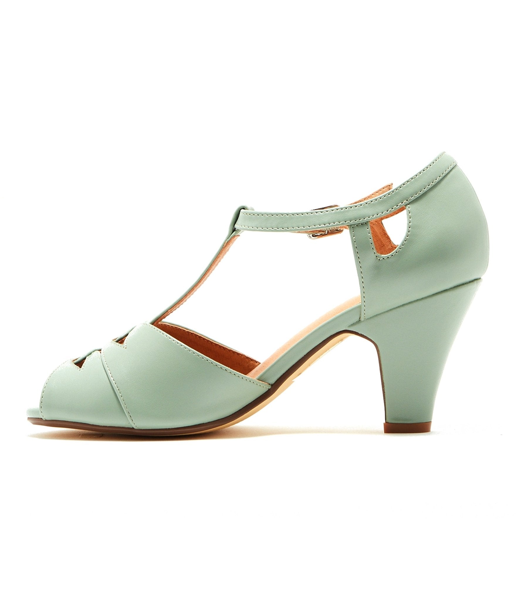 Chelsea Crew Mint Leatherette T-Strap Catherina Heels - Unique Vintage - Womens, SHOES, HEELS