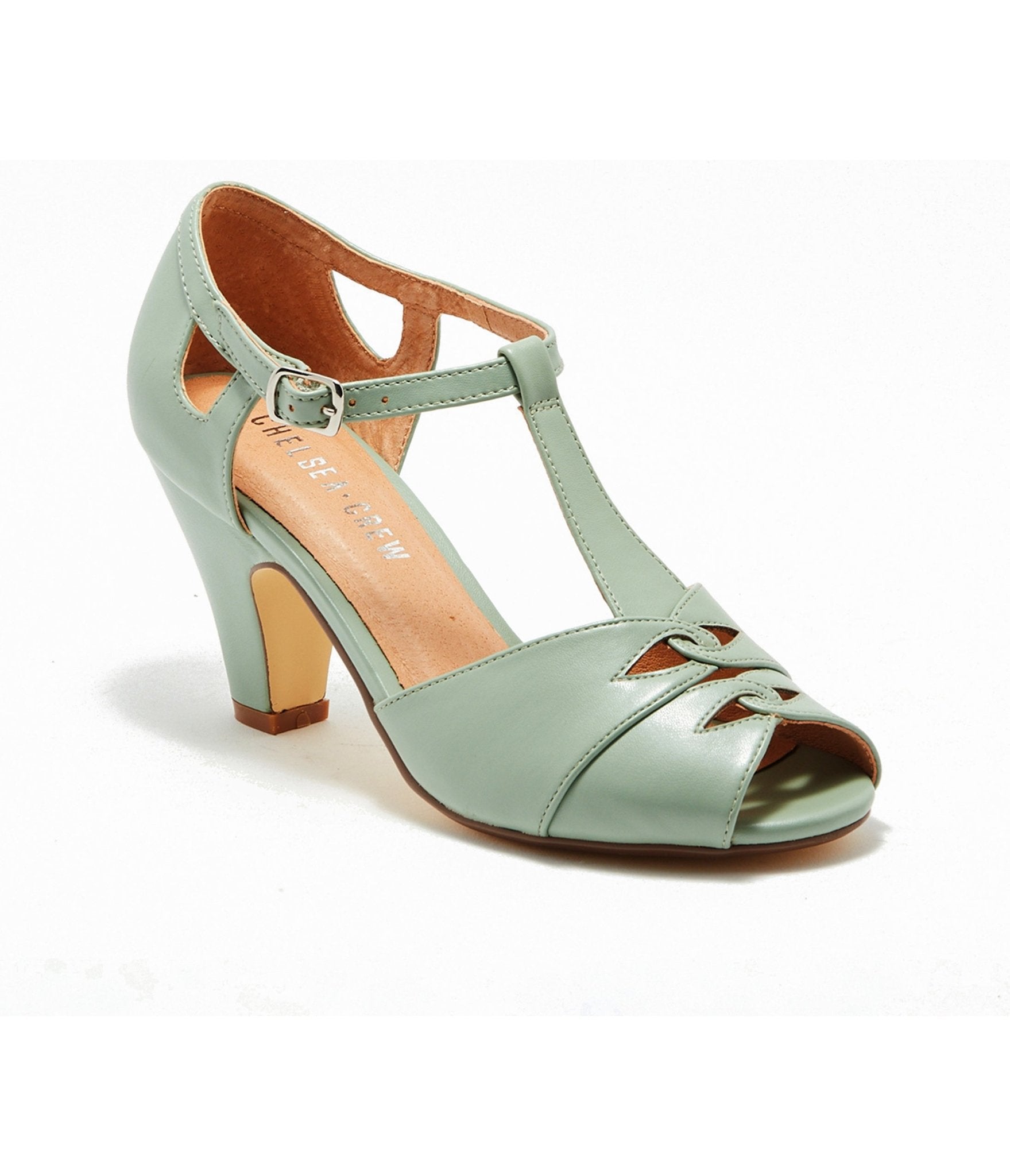 Chelsea Crew Mint Leatherette T-Strap Catherina Heels - Unique Vintage - Womens, SHOES, HEELS