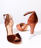 Chelsea Crew Rust Velvet Lola Pumps - Unique Vintage - Womens, SHOES, HEELS