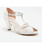 Chelsea Crew White Leatherette T-Strap Penelope Heels - Unique Vintage - Womens, SHOES, HEELS