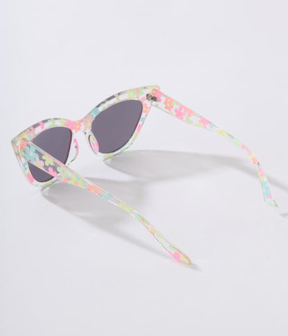 Clear Pastel Floral Cat Eye Sunglasses - Unique Vintage - Womens, ACCESSORIES, SUNGLASSES