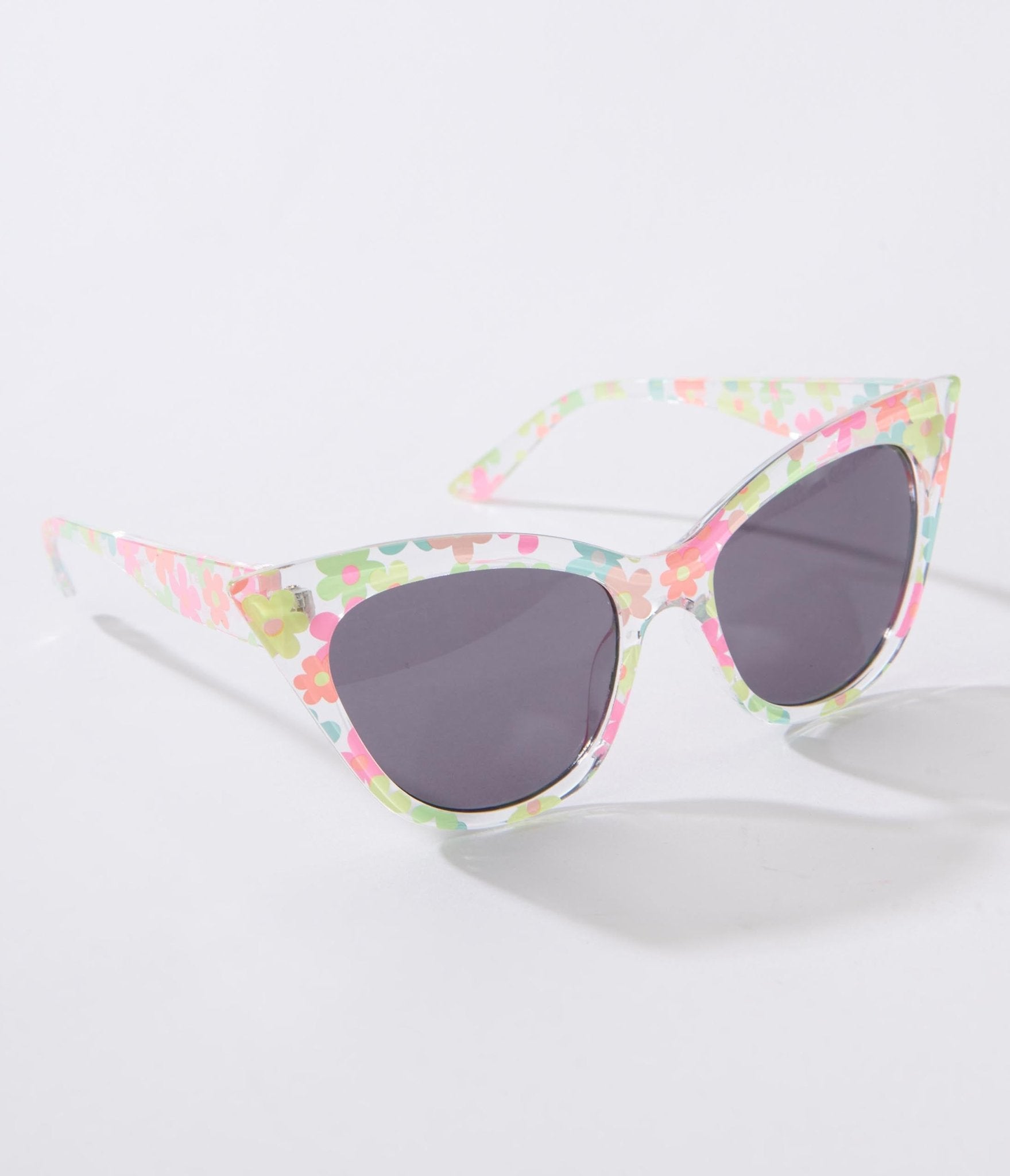 Clear Pastel Floral Cat Eye Sunglasses - Unique Vintage - Womens, ACCESSORIES, SUNGLASSES