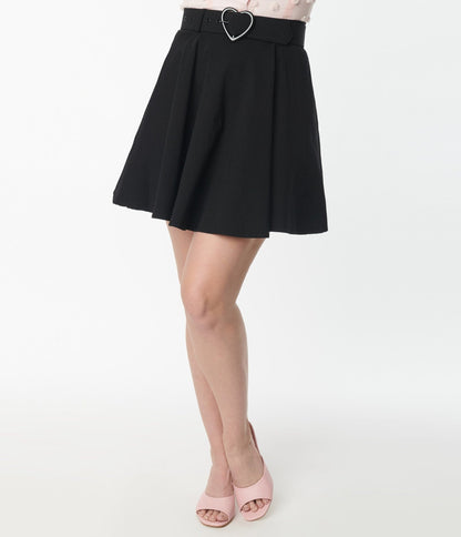 Collectif Black Adore Flare Skirt - Unique Vintage - Womens, BOTTOMS, SKIRTS