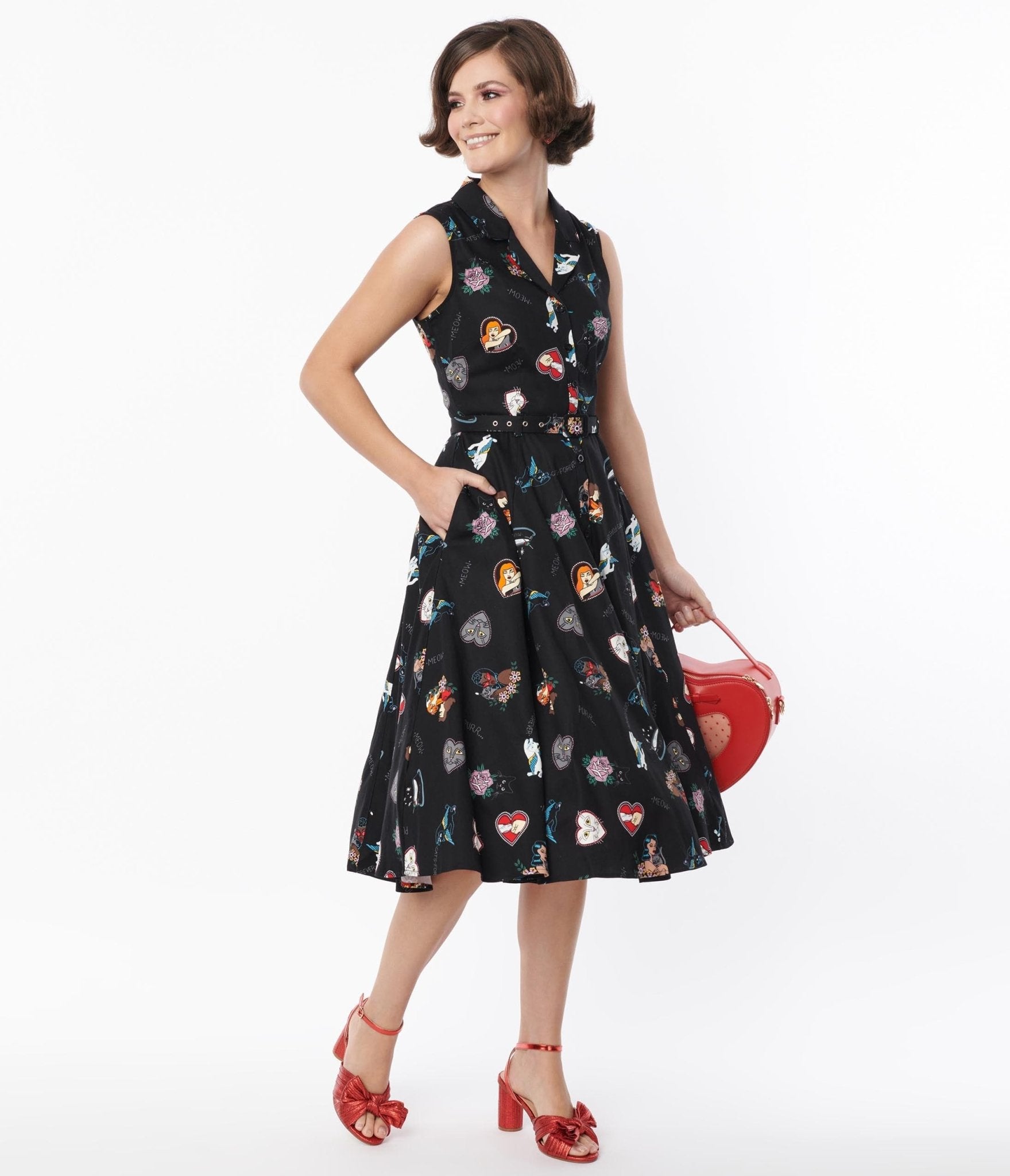 Collectif Black Cats Forever Caterina Swing Dress - Unique Vintage - Womens, DRESSES, SWING