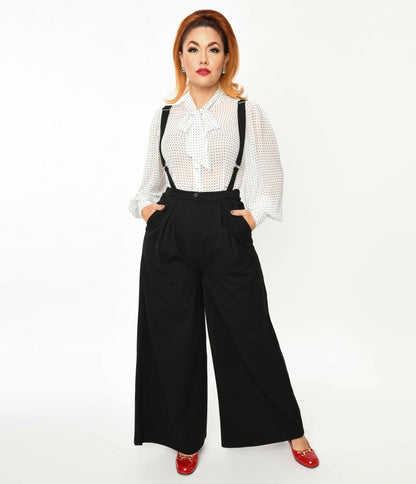 Collectif Black Glynda Suspender Pants - Unique Vintage - Womens, BOTTOMS, PANTS