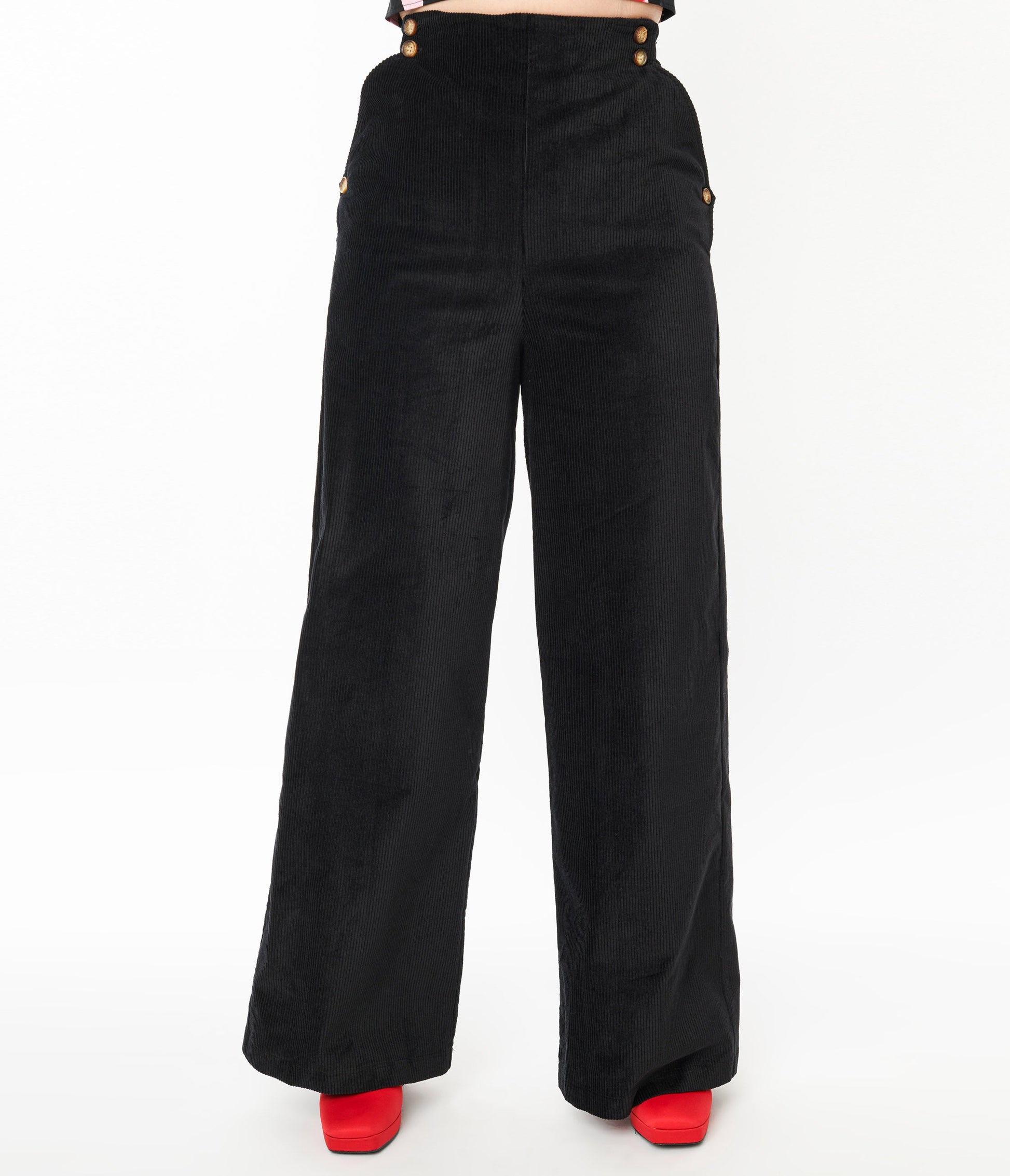 Collectif Black Jilka Corduroy Trousers - Unique Vintage - Womens, BOTTOMS, PANTS