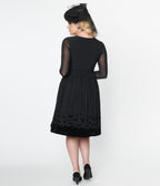 Collectif Black Mesh Bat Border Swing Dress - Unique Vintage - Womens, HALLOWEEN, DRESSES