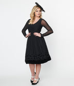 Collectif Black Mesh Bat Border Swing Dress - Unique Vintage - Womens, HALLOWEEN, DRESSES
