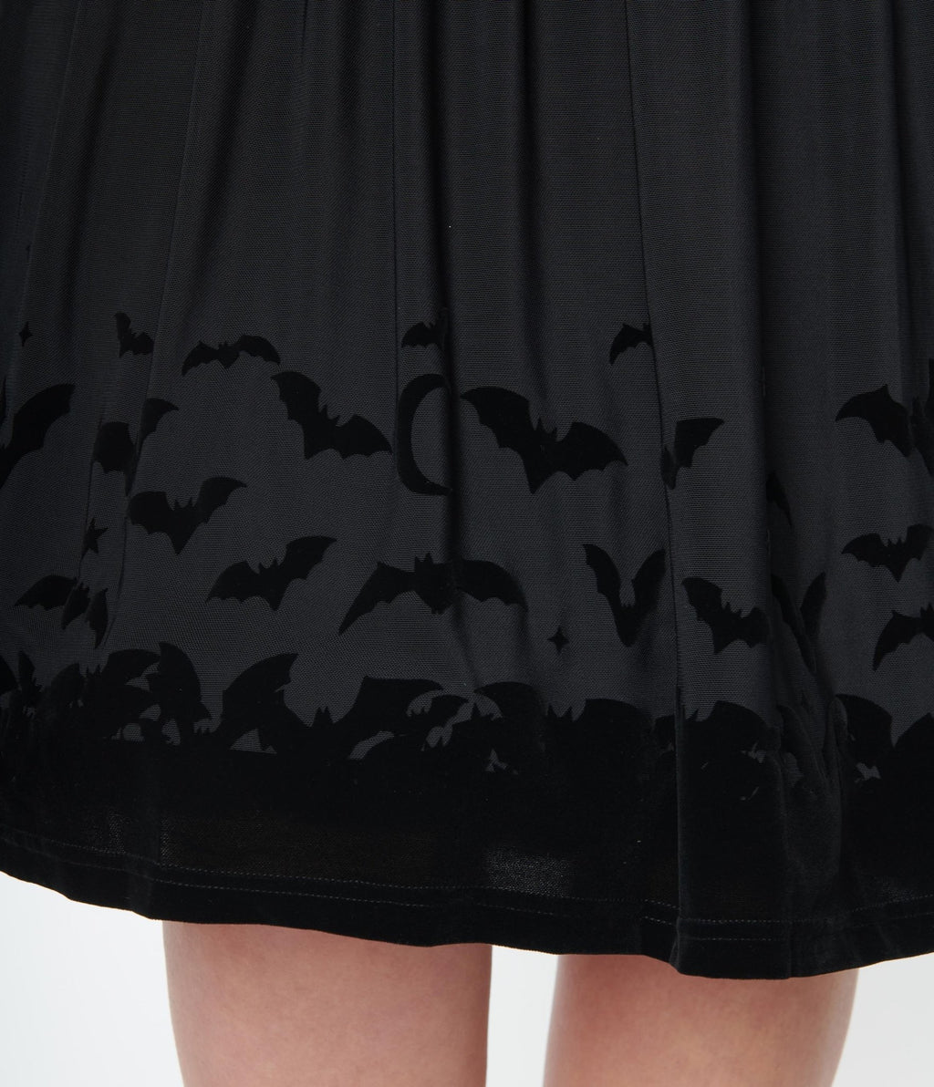 Collectif Black Mesh Bat Border Swing Dress - Unique Vintage - Womens, HALLOWEEN, DRESSES