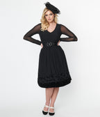 Collectif Black Mesh Bat Border Swing Dress - Unique Vintage - Womens, HALLOWEEN, DRESSES