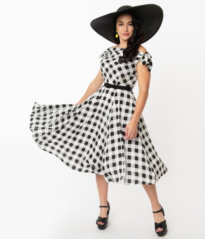 Collectif Black & White Gingham Giordana Swing Dress - Unique Vintage - Womens, DRESSES, SWING