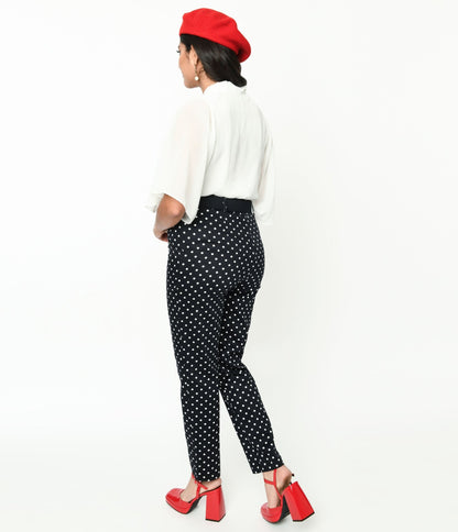 Collectif Black & White Polka Dot Belted Thea Pants - Unique Vintage - Womens, BOTTOMS, PANTS