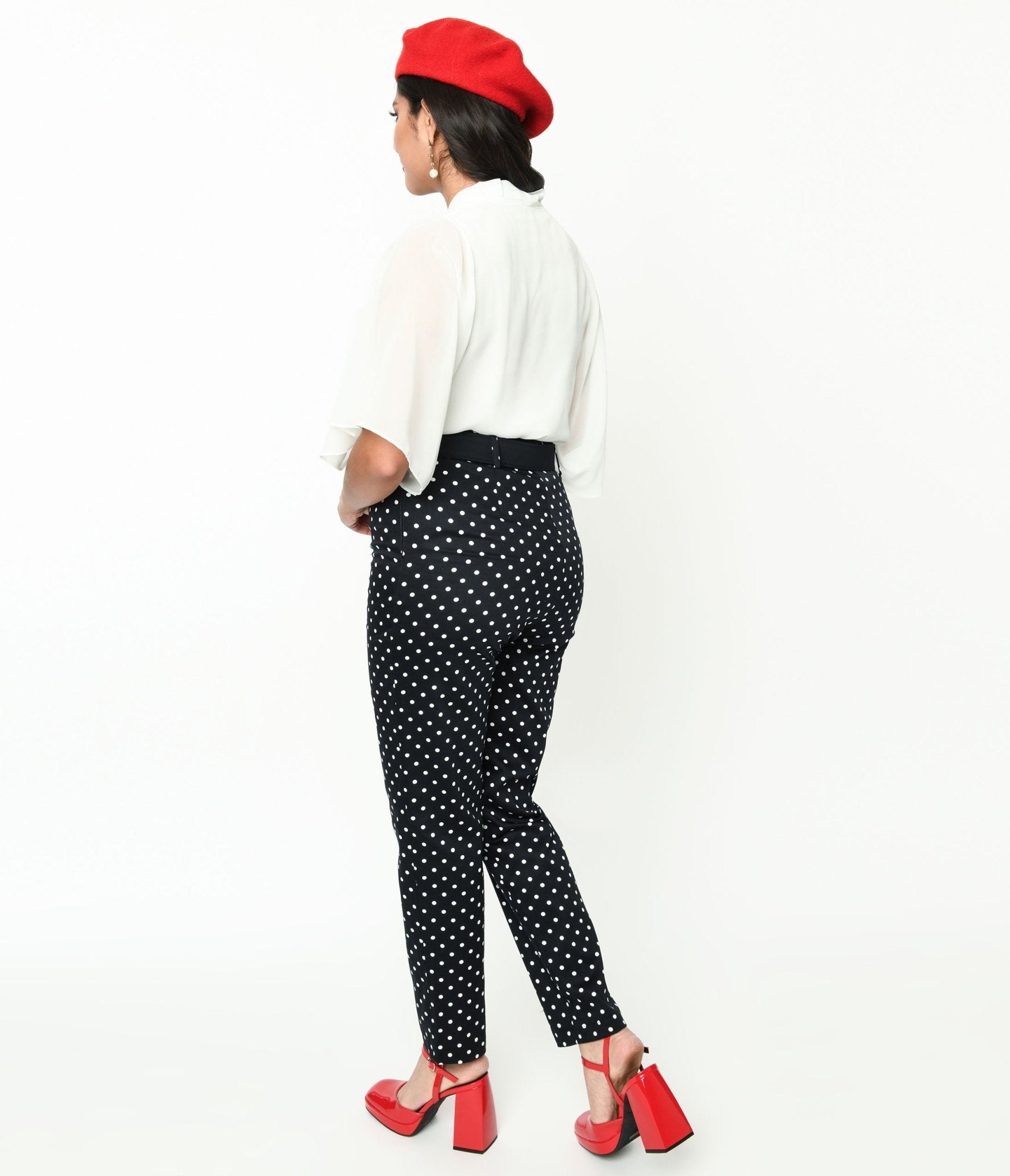 Collectif Black & White Polka Dot Belted Thea Pants - Unique Vintage - Womens, BOTTOMS, PANTS