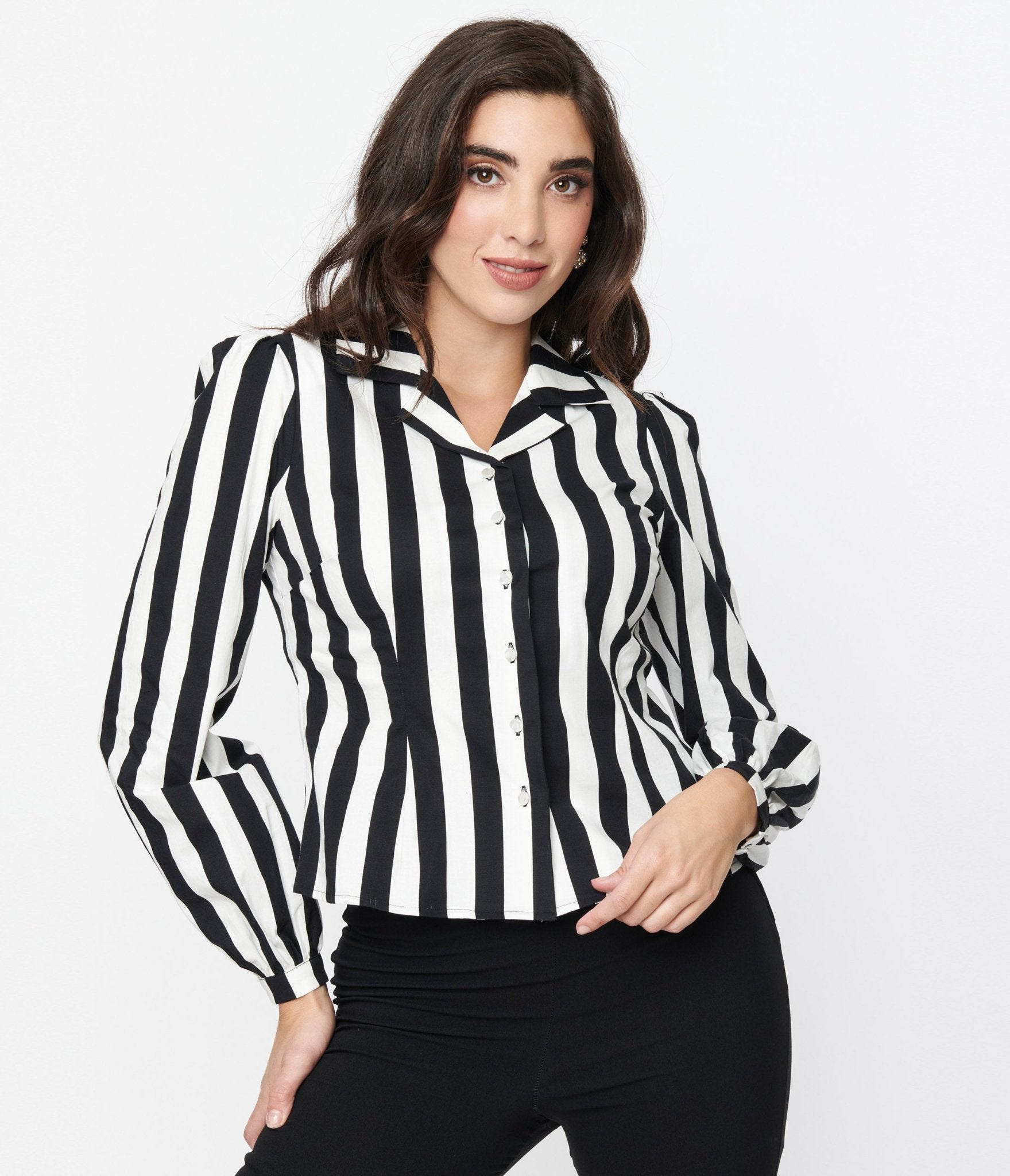Collectif Black & White Striped Jerry Blouse - Unique Vintage - Womens, TOPS, WOVEN TOPS