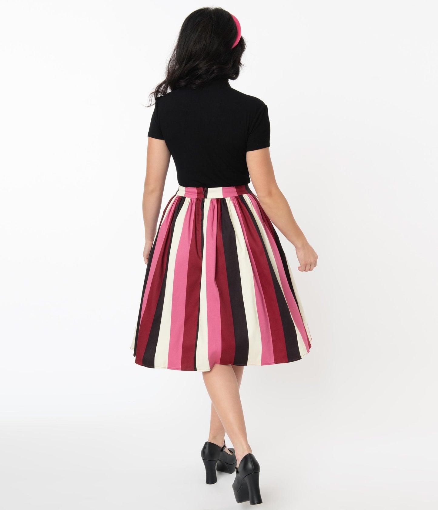 Collectif Bubble Gum Stripe Jasmine Swing Skirt - Unique Vintage - Womens, BOTTOMS, SKIRTS