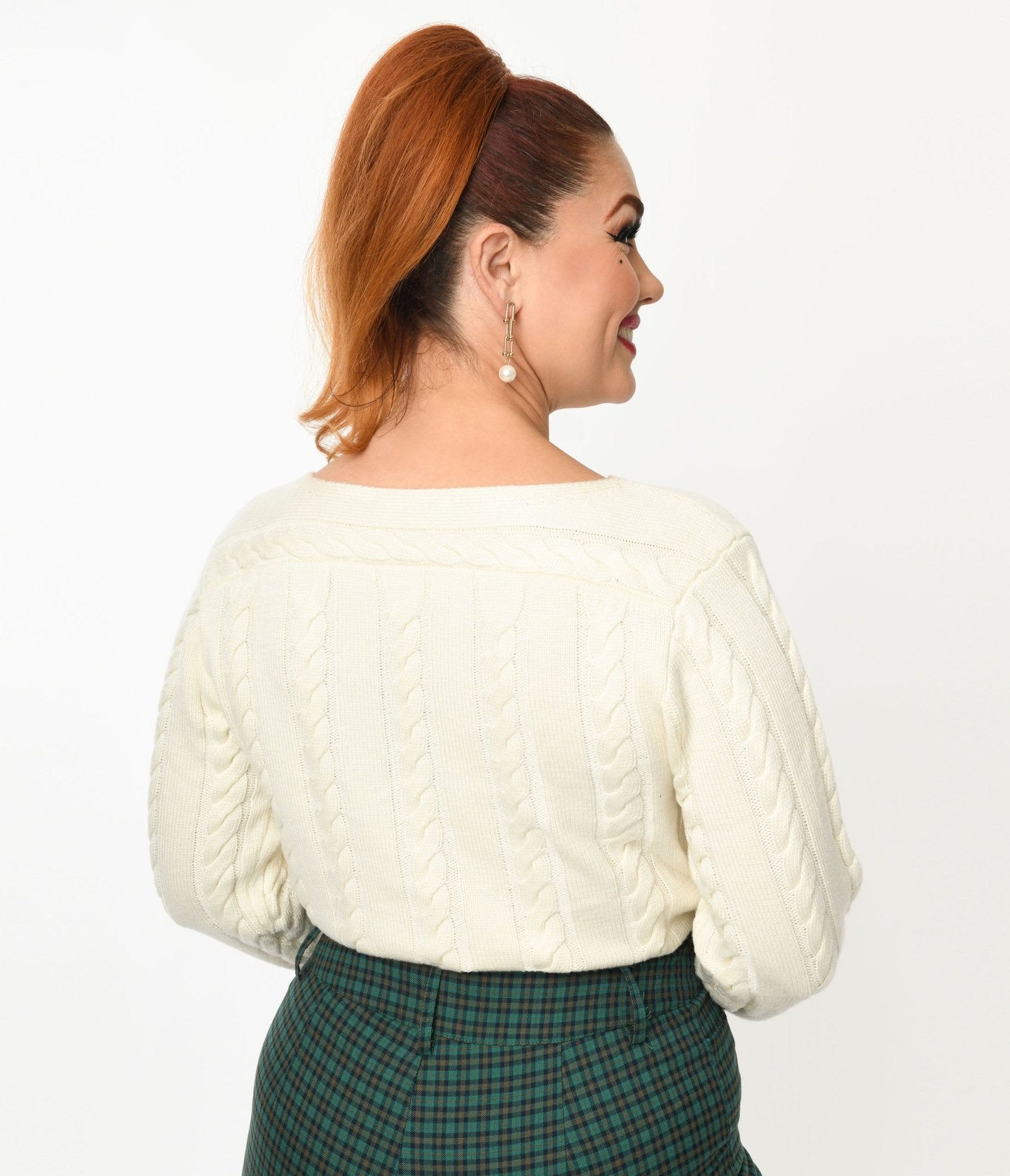 Collectif Cream Cable Knit Hannah Sweater - Unique Vintage - Womens, TOPS, KNIT TOPS