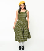Collectif Green & White Checked Eloise Acres Swing Dress - Unique Vintage - Womens, DRESSES, SWING