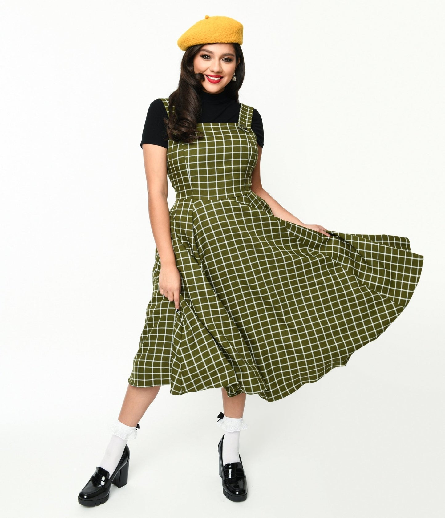 Collectif Green & White Checked Eloise Acres Swing Dress - Unique Vintage - Womens, DRESSES, SWING