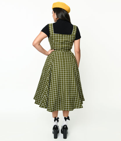 Collectif Green & White Checked Eloise Acres Swing Dress - Unique Vintage - Womens, DRESSES, SWING