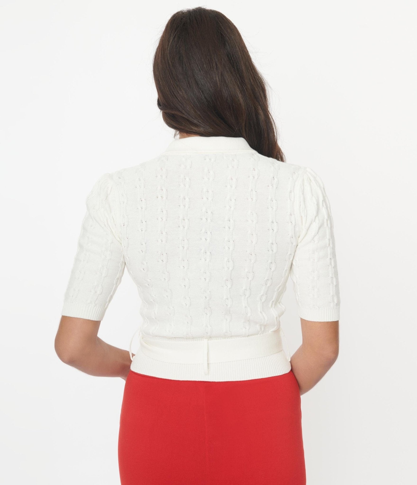 Collectif Ivory Belt Cable Knit Juniper Cardigan - Unique Vintage - Womens, TOPS, SWEATERS