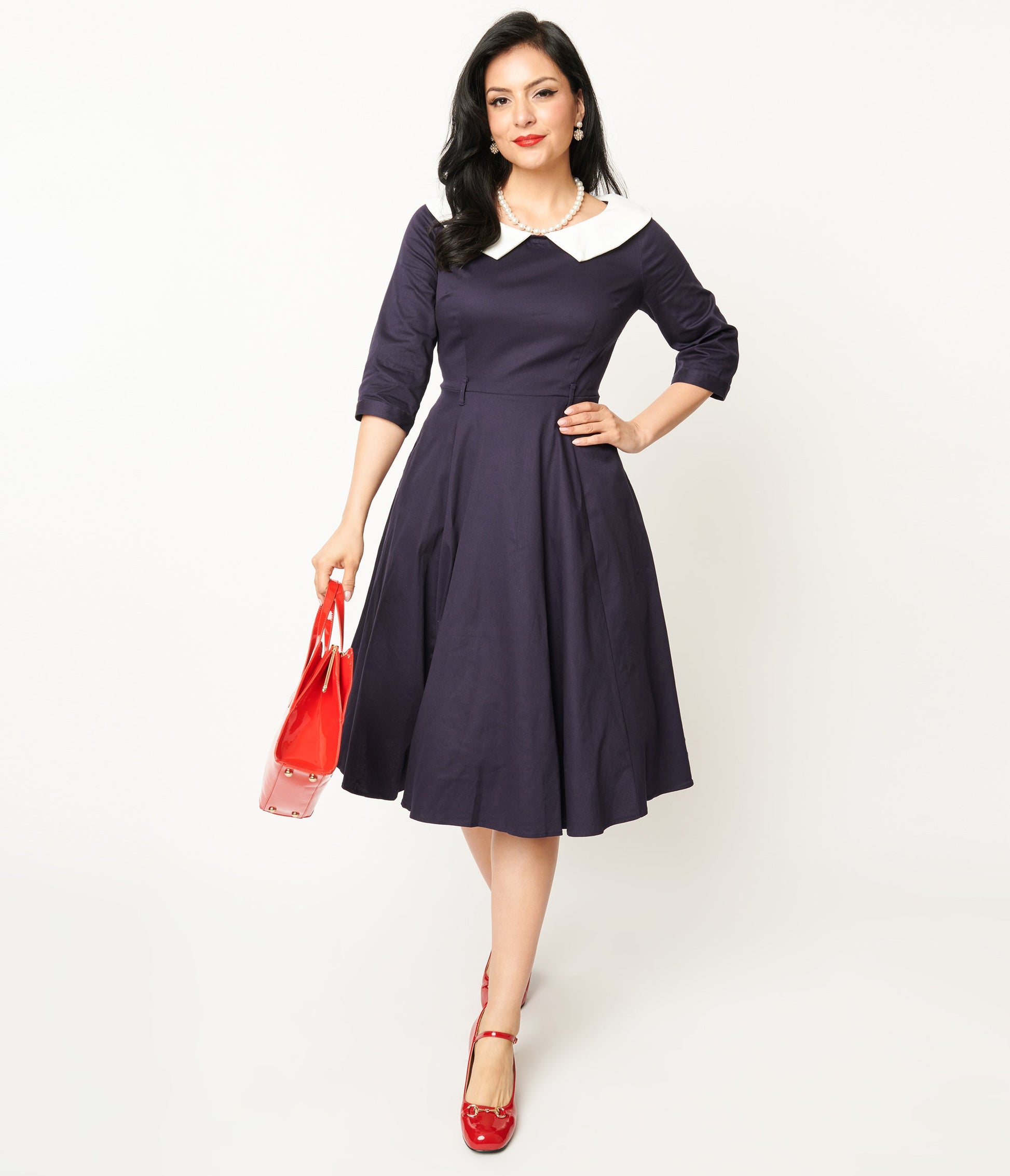 Collectif Navy & White Elle Swing Dress - Unique Vintage - Womens, DRESSES, FIT AND FLARE