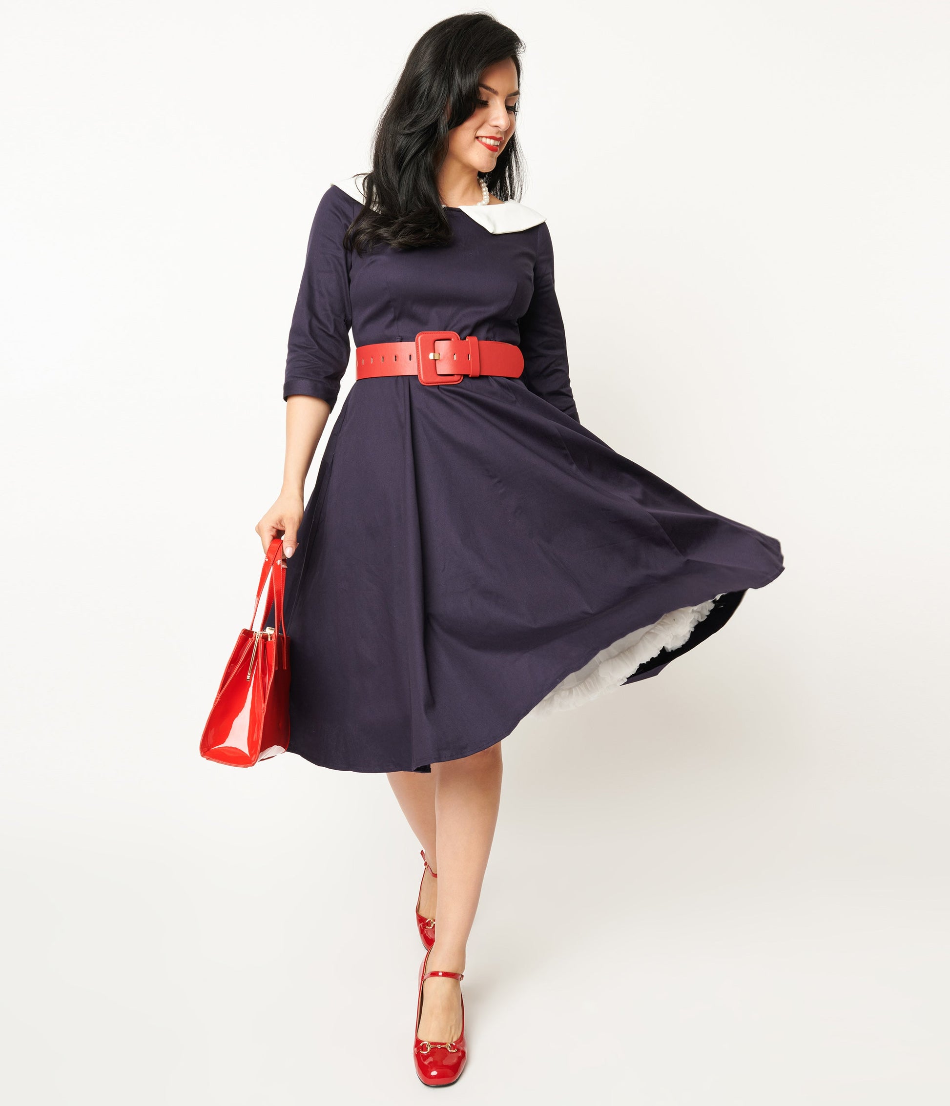 Collectif Navy & White Elle Swing Dress - Unique Vintage - Womens, DRESSES, FIT AND FLARE