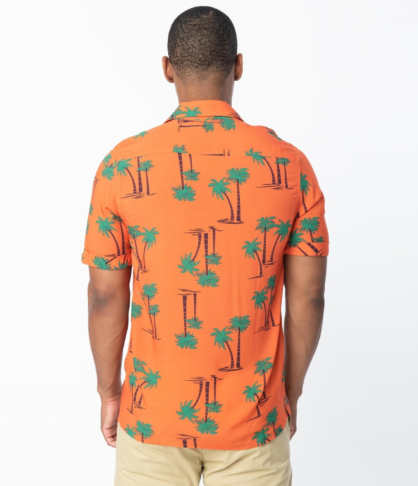 Collectif Orange & Palm Beach Print Oscar Mens Shirt - Unique Vintage - Mens, TOPS, WOVEN TOPS
