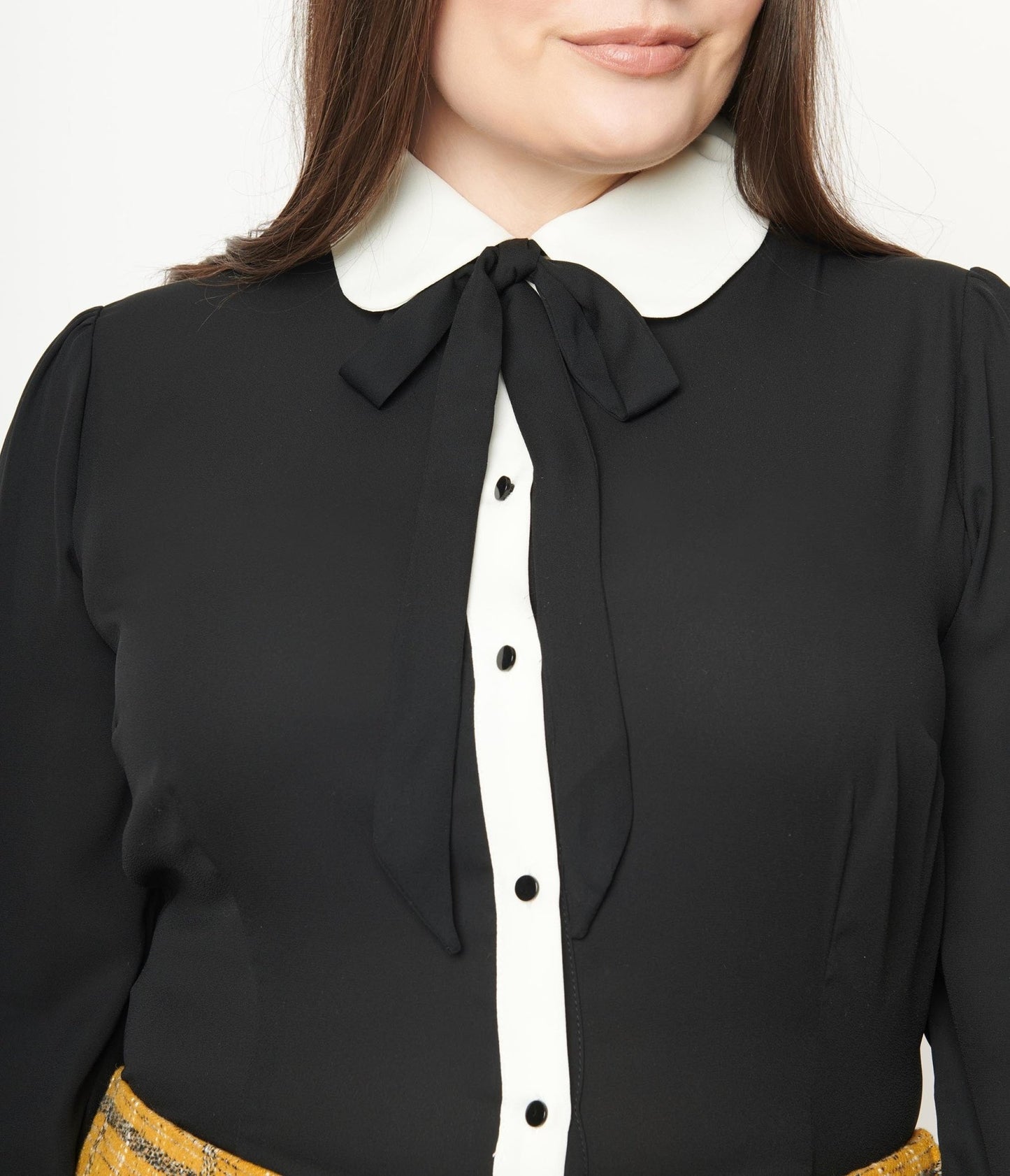 Collectif Plus Size Black & White Collar Prudence Blouse - Unique Vintage - Womens, TOPS, WOVEN TOPS